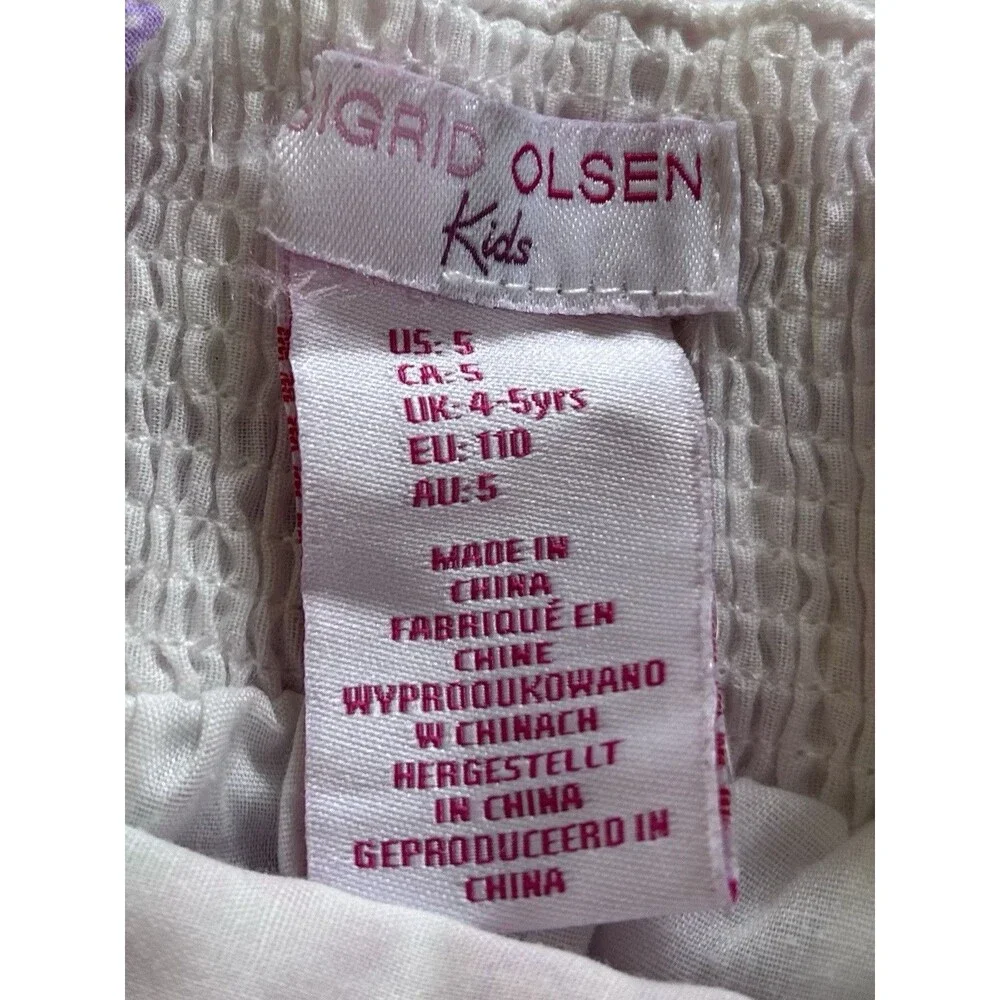 Sigrid Olsen Kids Floral Tiered Sundress Size 5 Purple Pink Dotted Swiss Cotton